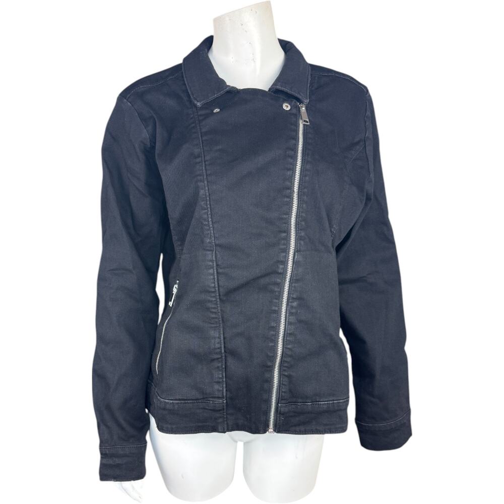 Denim &‎ Co. Signature Perfect Flex Black/Grey Moto Jacket Black Large NWOT